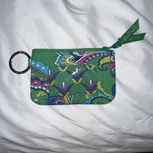 Vera Bradley Small ID Wallet Case Zip Emerald Green Paisley Floral